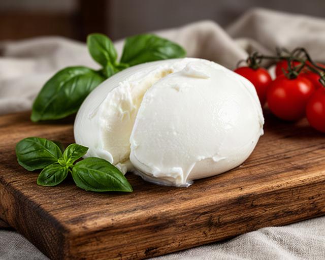Mozzarella di bufala campana servita su un tagliere rustico