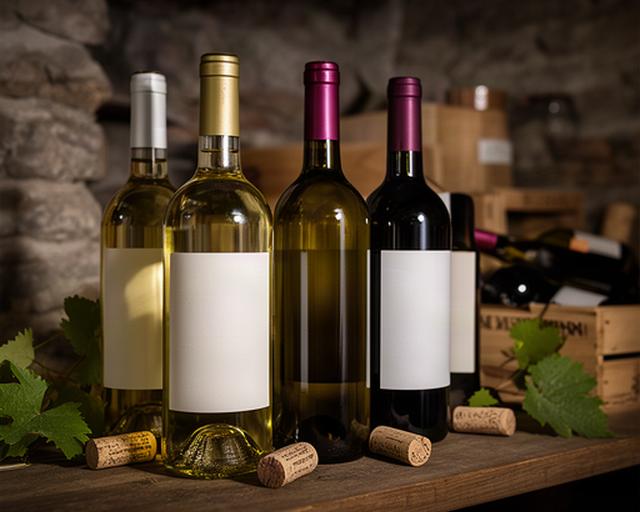 Bottiglie di Falanghina Greco di Tufo e Aglianico in una cantina campana